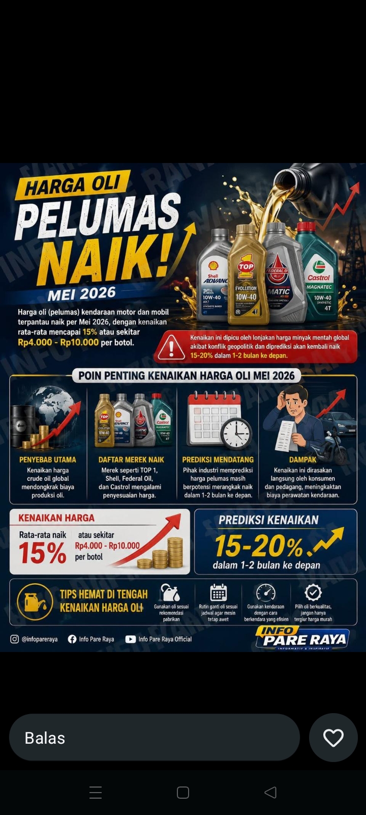 Ada kenaikan harga untuk produk-produk oli di bulan Juni mendatang